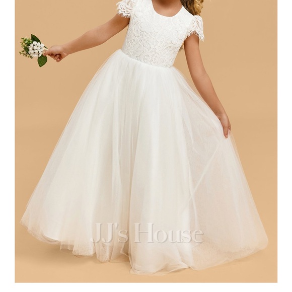A-line Scoop Floor-Length Lace Tulle Flower Girl Dress 5T - Picture 10 of 16